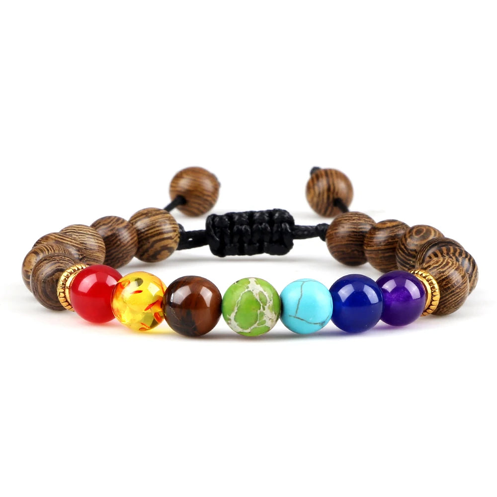 2 Stücke Naturstein 7 Chakra Heilung Perlen Einstellbare Geflochtene Armbänder Männer 8mm Lava Stretch-armband Frauen Reiki Buddha Schmuck