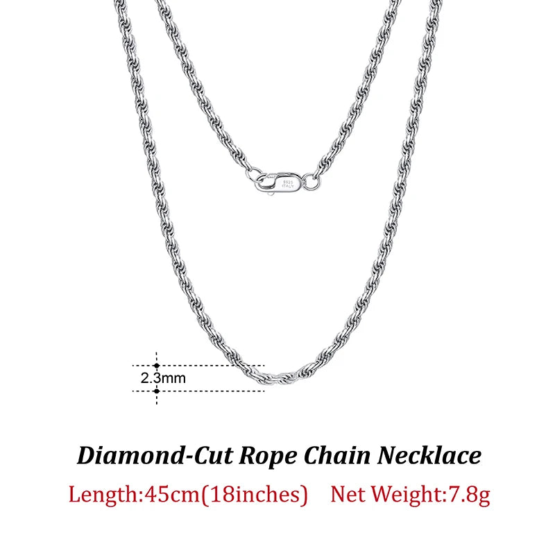 Rinntin Luxus-Halskette aus 925er-Sterlingsilber mit Diamantschliff für Herren und Damen, modischer italienischer Silber-Halskette, Schmuck SC29