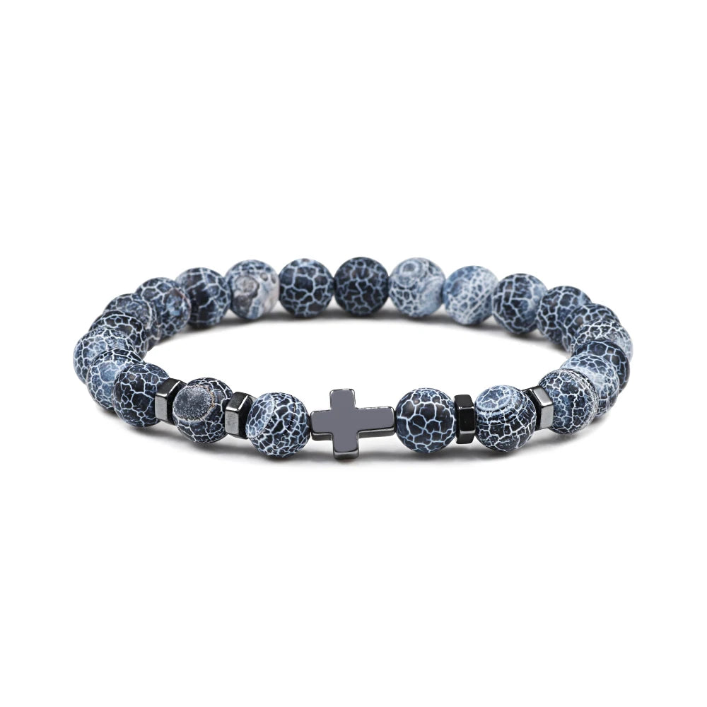 Dropshipping Heißer Männer Natürliche Lava Stein Perlen Armbänder Hämatit Kreuz Rosenkranz Meditation Gebet Jesus Armband Frauen Yoga Schmuck