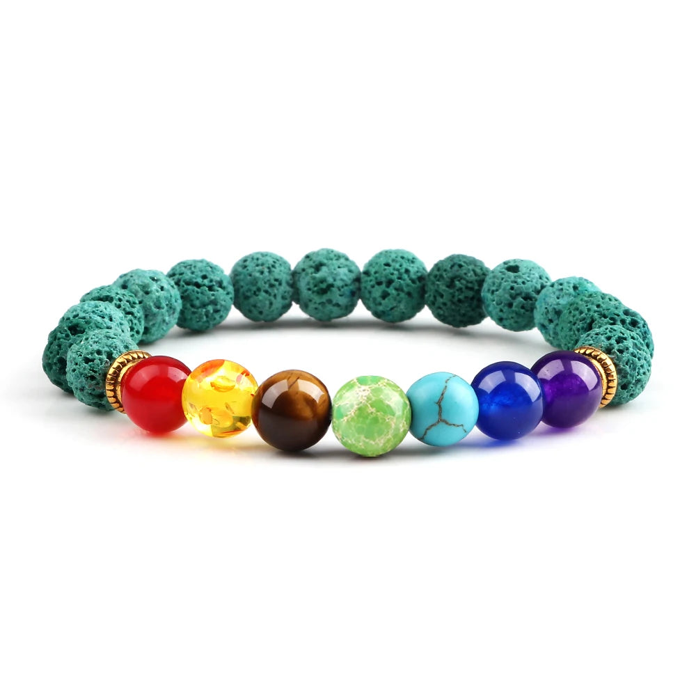 2 Stücke Naturstein 7 Chakra Heilung Perlen Einstellbare Geflochtene Armbänder Männer 8mm Lava Stretch-armband Frauen Reiki Buddha Schmuck