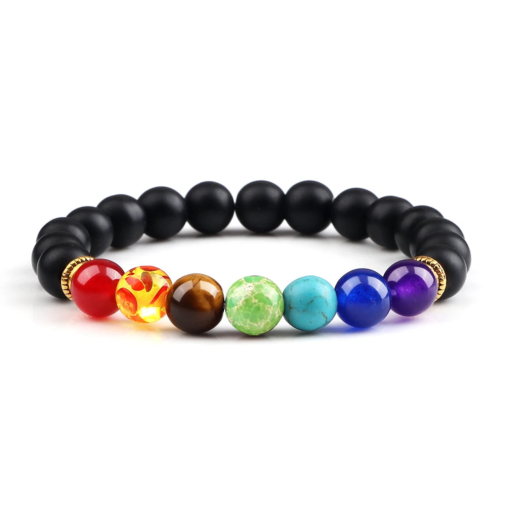 2 Stücke Naturstein 7 Chakra Heilung Perlen Einstellbare Geflochtene Armbänder Männer 8mm Lava Stretch-armband Frauen Reiki Buddha Schmuck