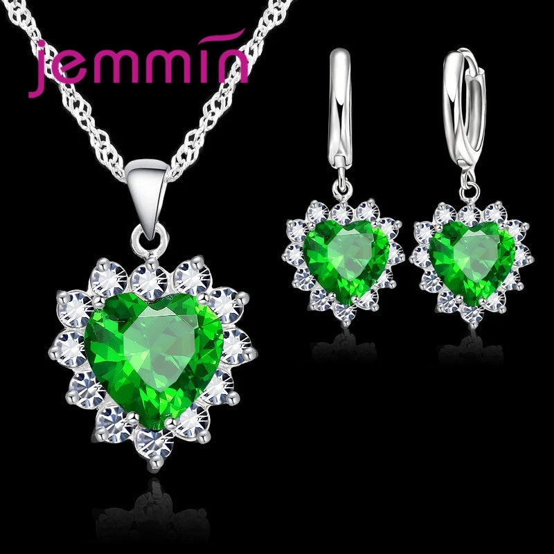 Top Verkauf Hochzeit Engagement Jahrestag Geschenk Schmuck Sets Solide 925 Sterling Silber Herz Anhänger Hoop Ohrringe für Frauen Mädchen