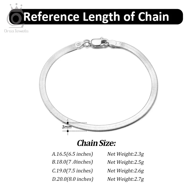 ORSA JEWELS Italienisches Armband aus massivem 925er-Sterlingsilber für Herren, flexibel, flach, Fischgrätenmuster, Damen-Kettenarmband, Schmuck SB107