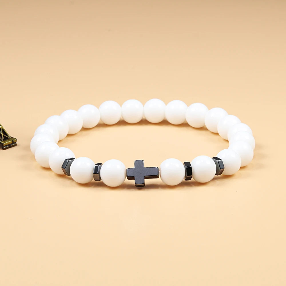 Dropshipping Heißer Männer Natürliche Lava Stein Perlen Armbänder Hämatit Kreuz Rosenkranz Meditation Gebet Jesus Armband Frauen Yoga Schmuck