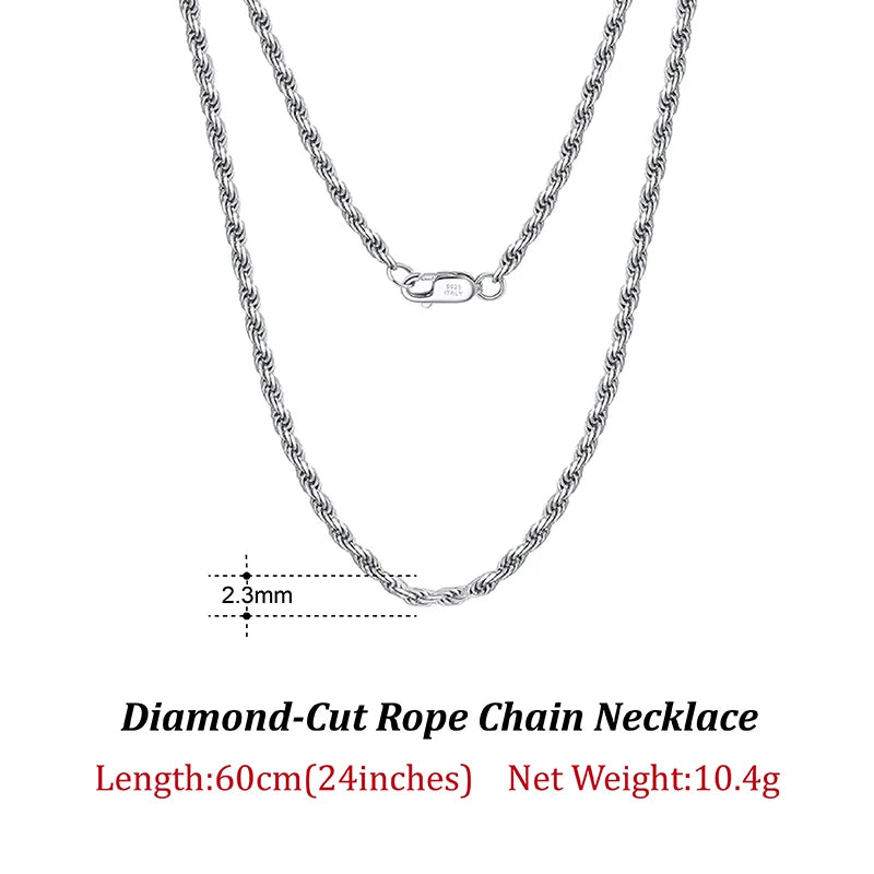 Rinntin Luxus-Halskette aus 925er-Sterlingsilber mit Diamantschliff für Herren und Damen, modischer italienischer Silber-Halskette, Schmuck SC29