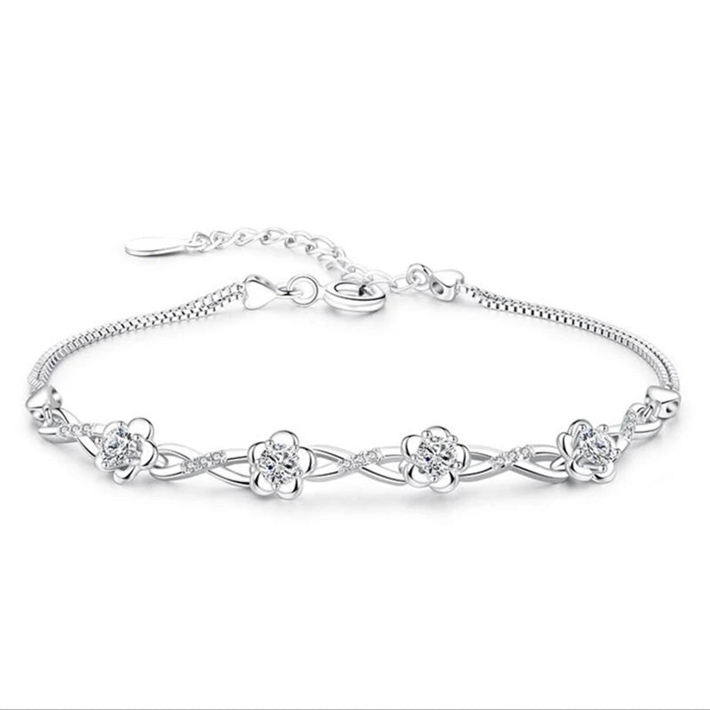 Luxuriöse Armbänder aus 925er-Sterlingsilber, violett, weißer Zirkonia, Pflaumenblüten-Armbänder und Armreifen für Frauen, Pulseira de Prata S-B51