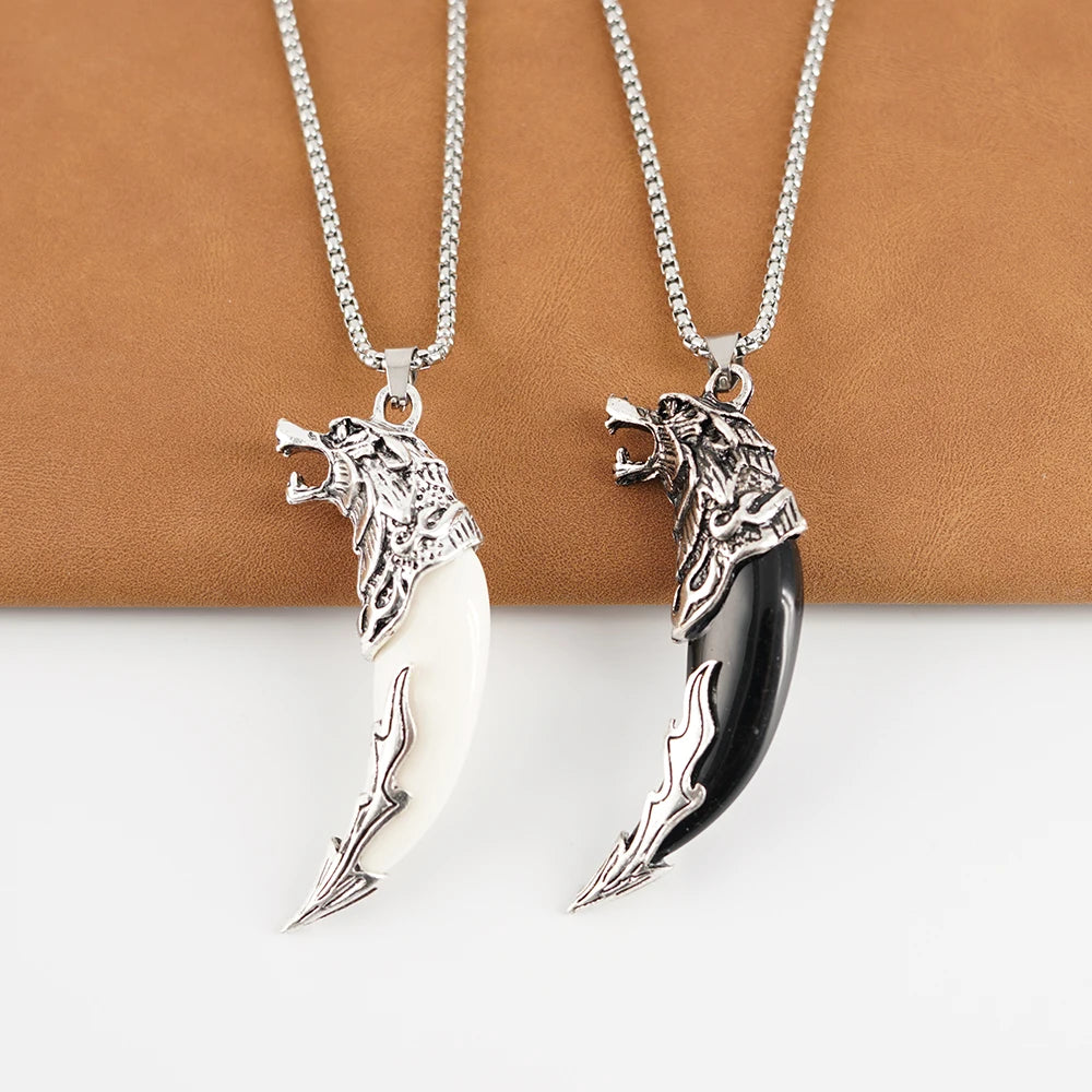 Punk Mode Tapfere Männer Wolf Gog Zähne Spike Anhänger Halskette Frauen Männer Glück Schmuck Klassische Fang Zahn Amulett Anhänger Halskette