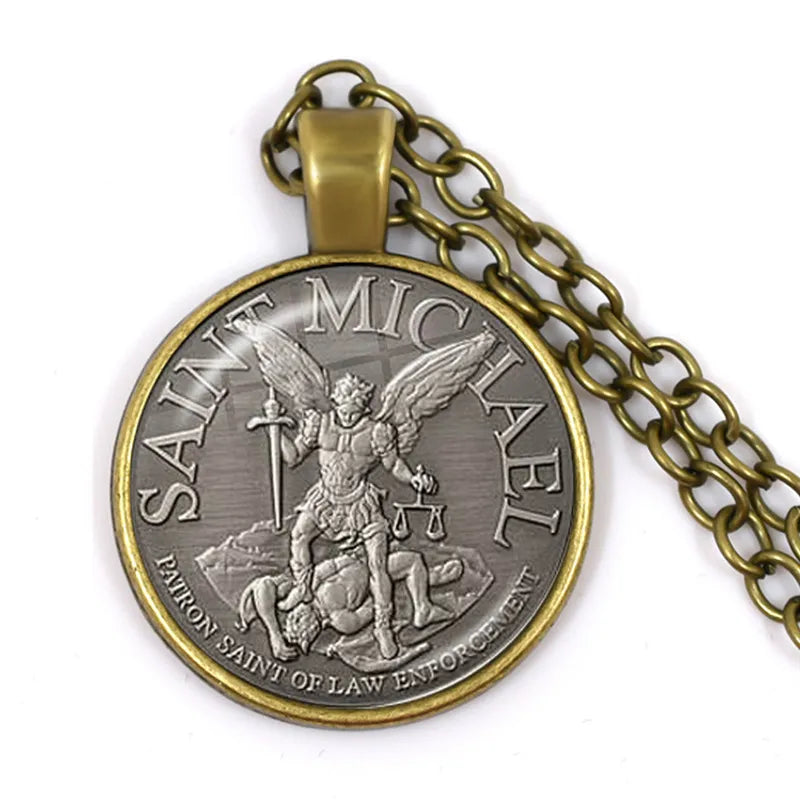 1 Stück 25 mm Glas-Cabochon-Halskette Erzengel St. Michael Protect Me Saint Shield Schutz Charm Russischer Orhodoxer Anhänger Schmuck