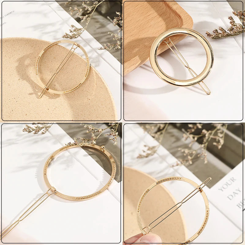 Frauen Mädchen Haar Clips Haarspange Gold Silber Metall Kreis Geometrie Haar Griffe Koreanische Kristall Birne Haarnadeln Halter Haar Zubehör