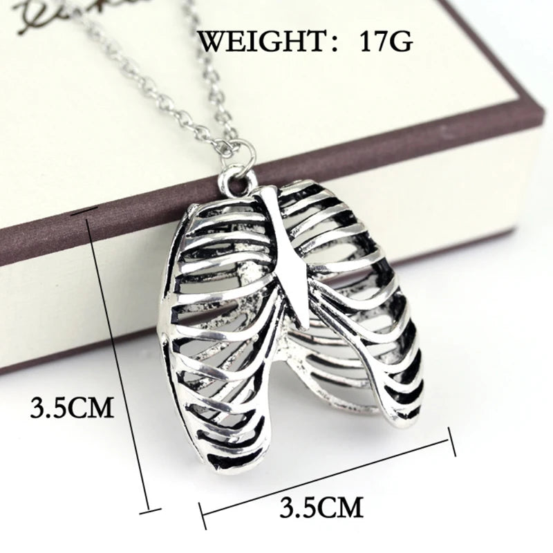 Mode Gothic Brustkorb Halskette Anatomisches Skelett Herz Goth Punk Einzigartige Retro Anhänger Halskette Schmuck Für Männer/Frauen