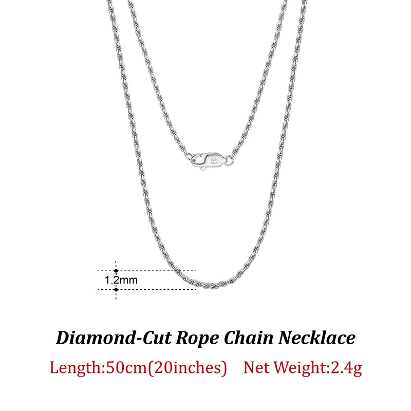 Rinntin Luxus-Halskette aus 925er-Sterlingsilber mit Diamantschliff für Herren und Damen, modischer italienischer Silber-Halskette, Schmuck SC29