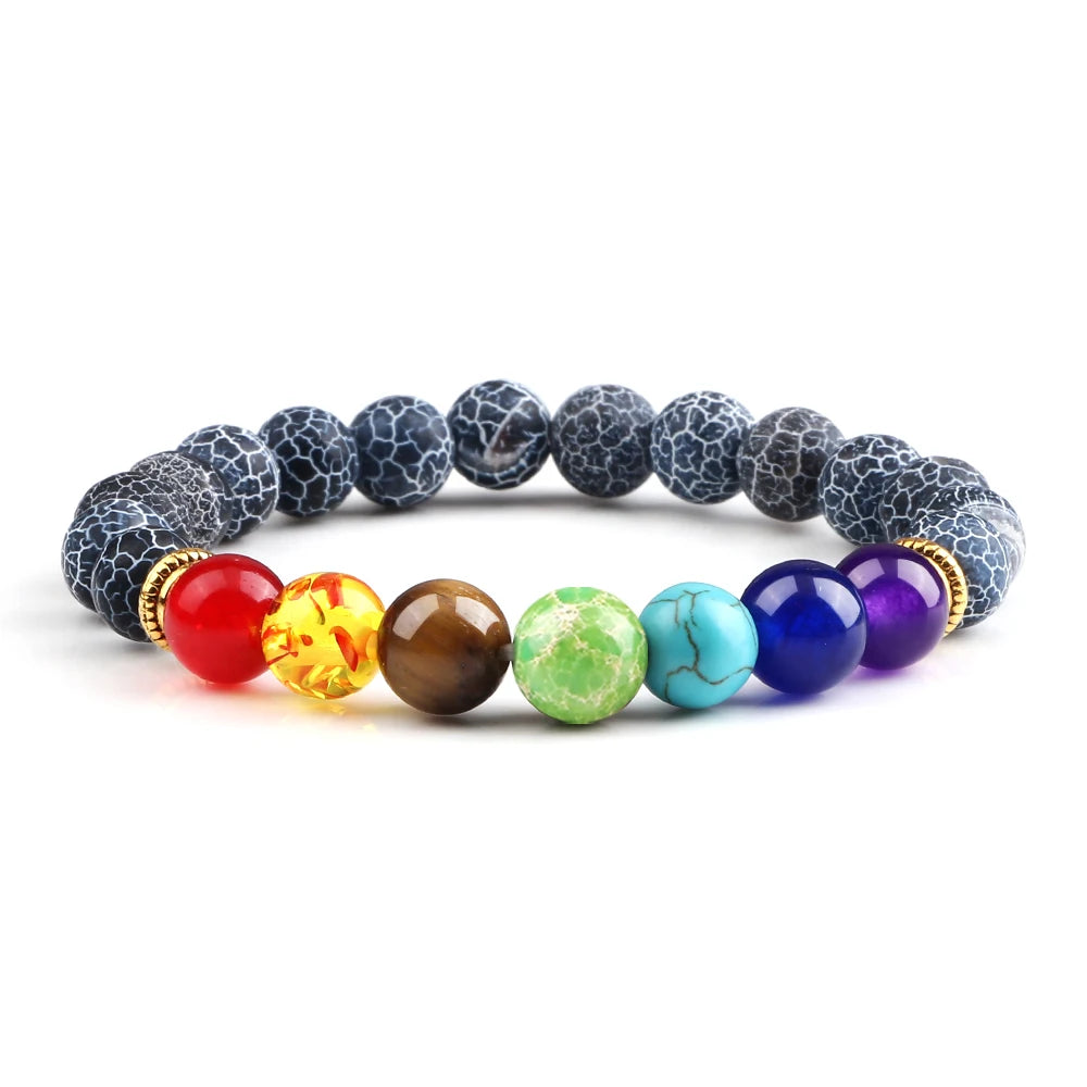 2 Stücke Naturstein 7 Chakra Heilung Perlen Einstellbare Geflochtene Armbänder Männer 8mm Lava Stretch-armband Frauen Reiki Buddha Schmuck