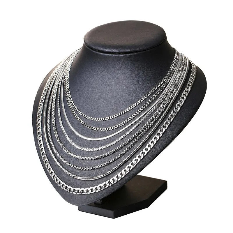Männer Kette Halskette 60cm Lange Halskette 3mm Breite Halskette für Männer SilverTitanium Stahl Link Kette Halsketten Männer