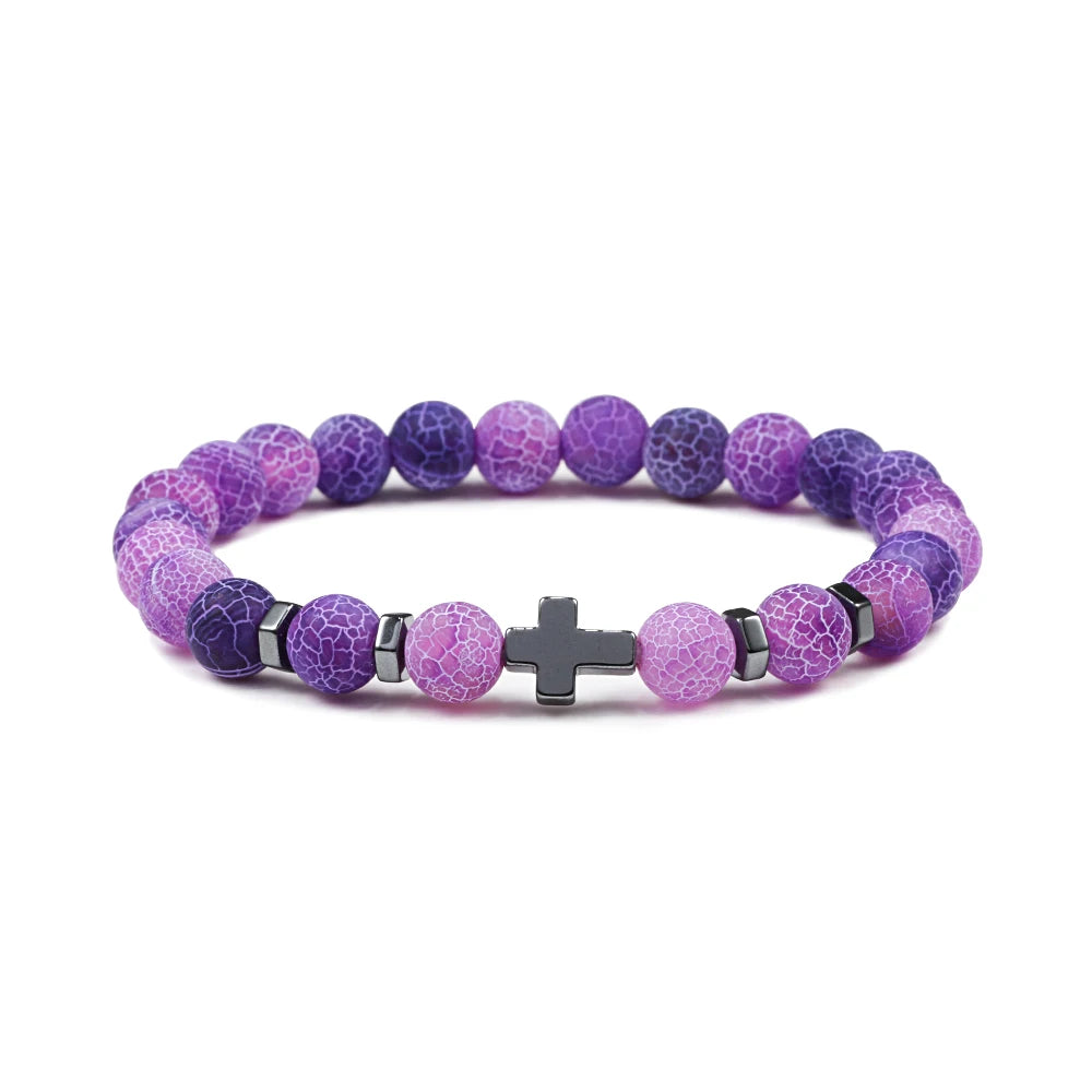 Dropshipping Heißer Männer Natürliche Lava Stein Perlen Armbänder Hämatit Kreuz Rosenkranz Meditation Gebet Jesus Armband Frauen Yoga Schmuck