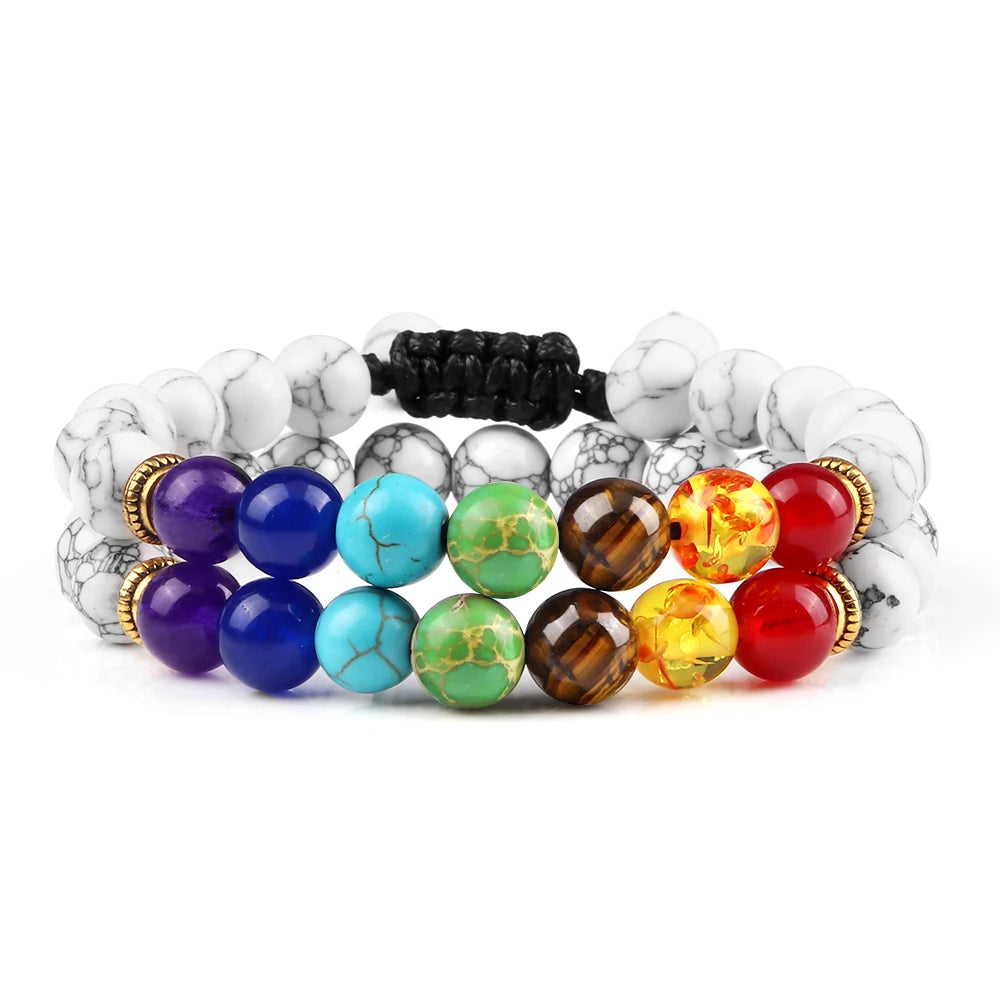 2 Stücke Naturstein 7 Chakra Heilung Perlen Einstellbare Geflochtene Armbänder Männer 8mm Lava Stretch-armband Frauen Reiki Buddha Schmuck
