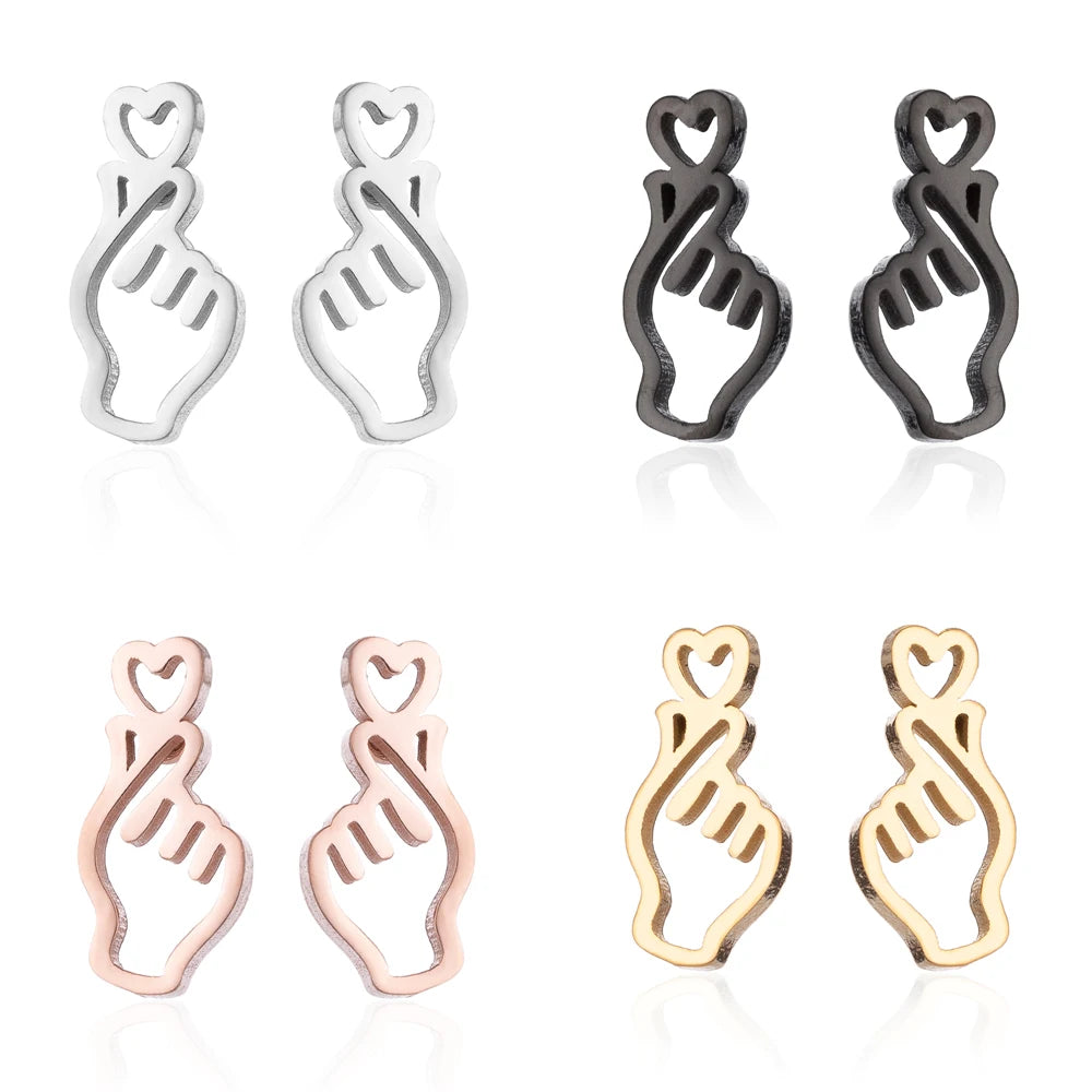 K-Pop Edelstahl Handfigur Liebe Ohrstecker als Herz Ohrring Romantischer Hipster Liebhaber Schmuck Frauen Bronics Geschenk