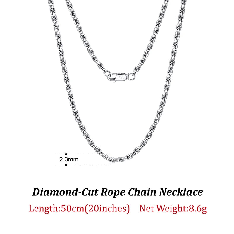 Rinntin Luxus-Halskette aus 925er-Sterlingsilber mit Diamantschliff für Herren und Damen, modischer italienischer Silber-Halskette, Schmuck SC29