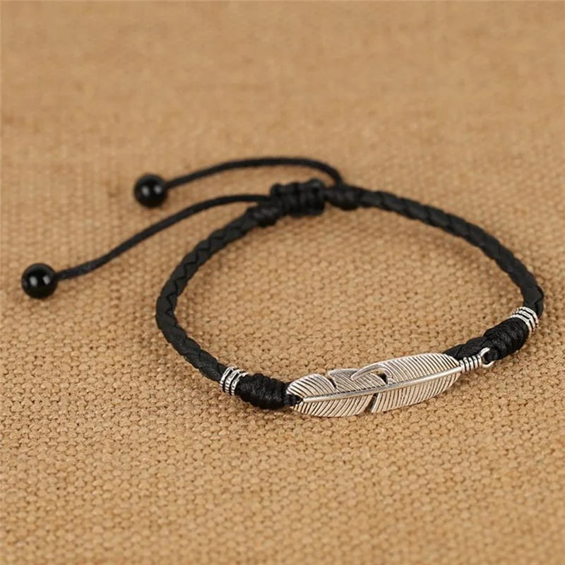 Verstellbare handgemachte coole einfache Blatt-Fußkettchen gewebt verstellbares Seil Glücksfuß-Armband für Frauen Männer Schmuck