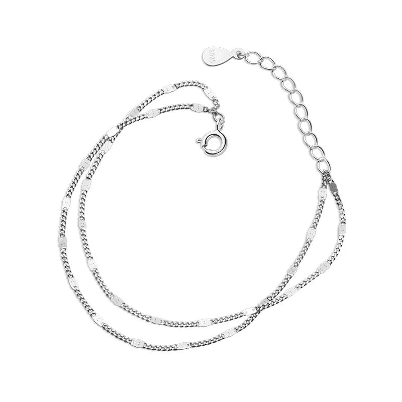 WOOZU Echtem 925 Sterling Silber Einfache Delicate Doppelte Kette Schicht Charme Armband Für Mode Frauen Party Punk Schmuck Geschenk