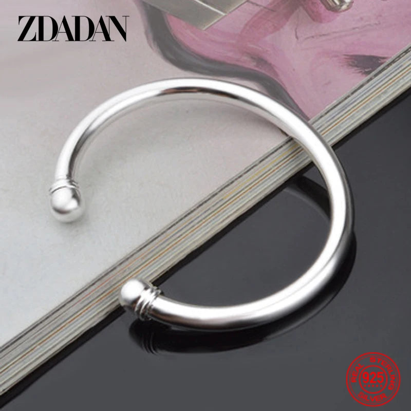 Zdadan Sterling Silber einfache Doppel perlen offene Manschette Armband & Armreif für Frauen Hochzeits schmuck Party Geschenke