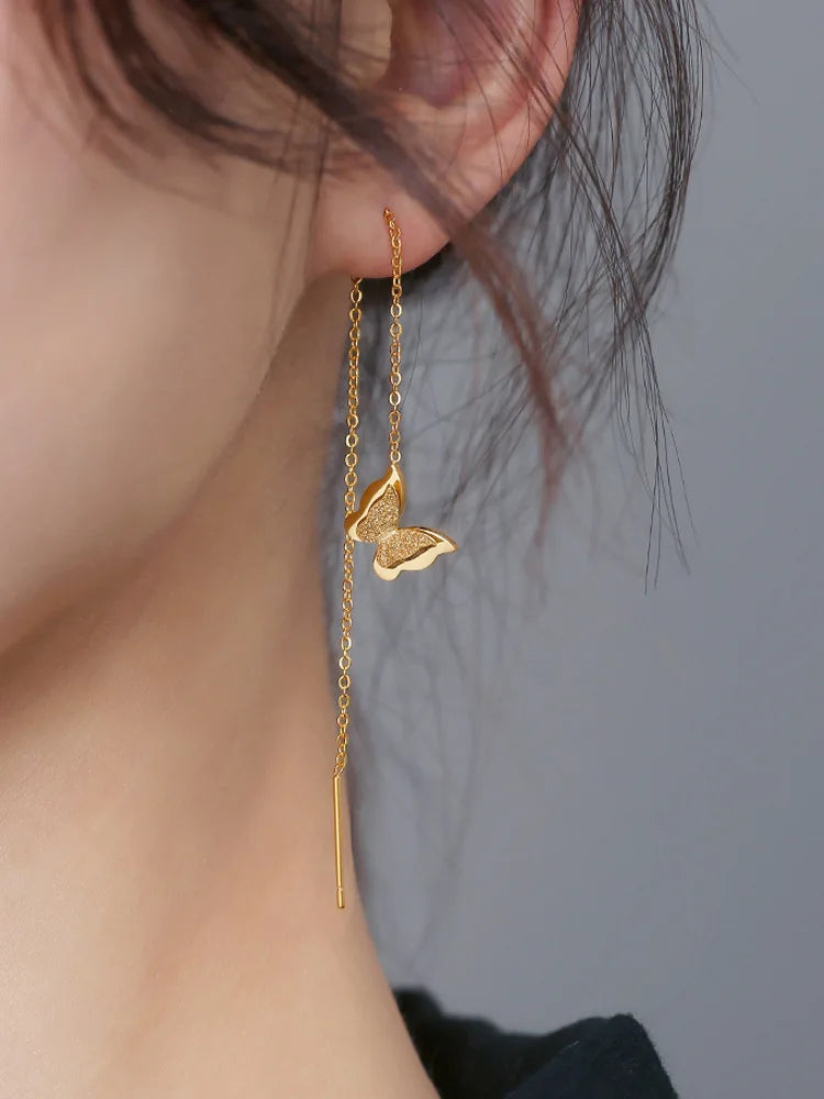 316L Edelstahl Lange Quaste Ohrringe Für Frauen Elegante Einfache Gold Farbe Tropfen Ohrring Stilvolle Schmuck Persönlichkeit Geschenk