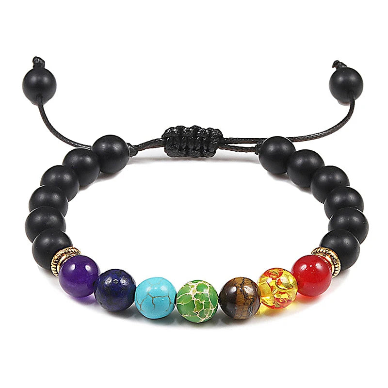 7-Chakra-Perlen, natürliches Lava-Tigerauge-Stein-Armband für Damen und Herren, Heilung, Gleichgewichtstherapie, Armbänder, Schmuck, Gebet, verstellbar