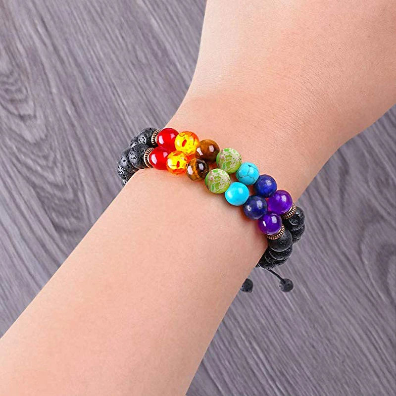 7-Chakra-Perlen, natürliches Lava-Tigerauge-Stein-Armband für Damen und Herren, Heilung, Gleichgewichtstherapie, Armbänder, Schmuck, Gebet, verstellbar