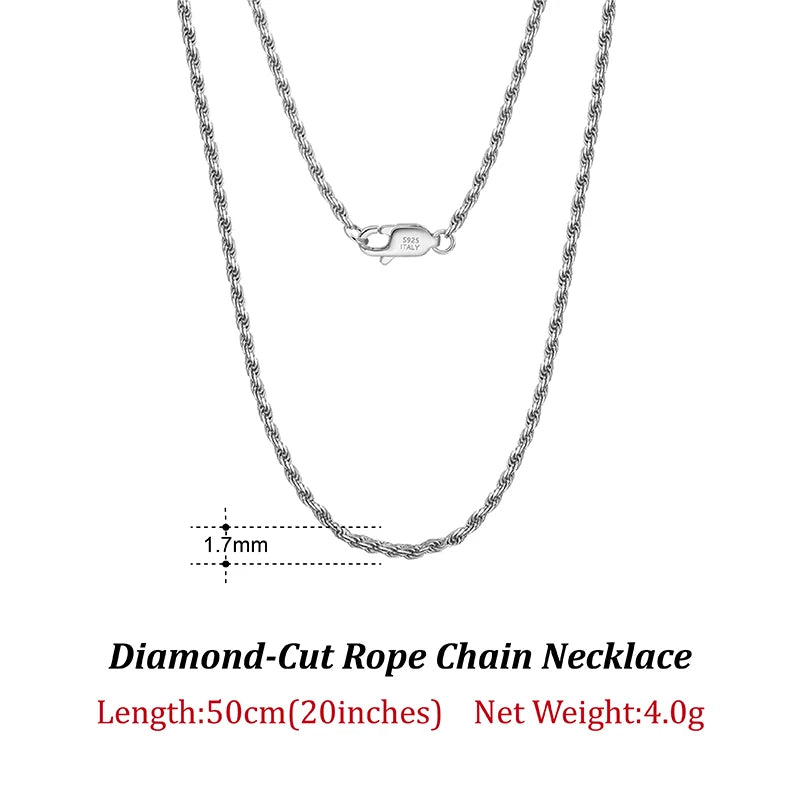 Rinntin Luxus-Halskette aus 925er-Sterlingsilber mit Diamantschliff für Herren und Damen, modischer italienischer Silber-Halskette, Schmuck SC29