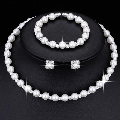 Hochzeit Braut Schmuck Set String von Perlen Prom Silber Farbe Kristall Armband Halskette Ohrringe für Frauen schmuck sets
