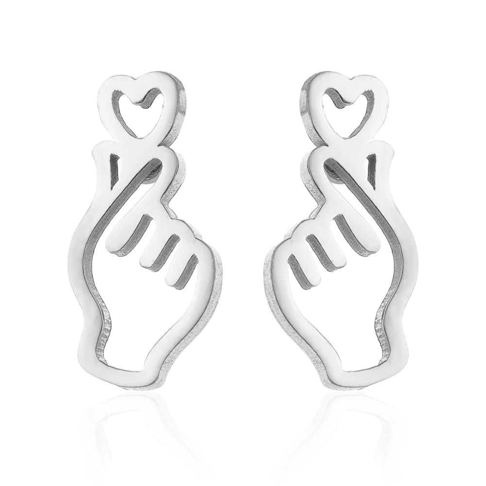 K-Pop Edelstahl Handfigur Liebe Ohrstecker als Herz Ohrring Romantischer Hipster Liebhaber Schmuck Frauen Bronics Geschenk