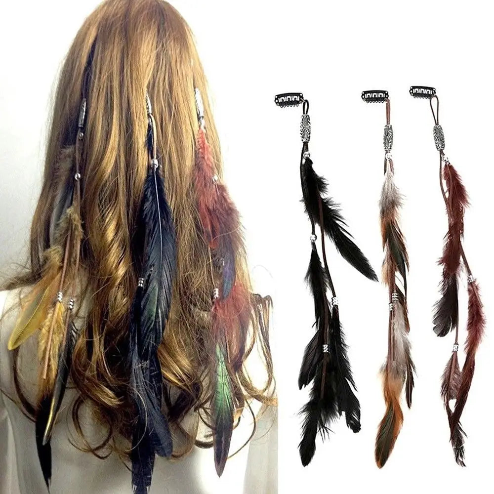 2024 neue Modische Boho Feder Stirnband Perücke Perlen Feder Kopfschmuck Handgemachte Haar Clip Mädchen Haar Zubehör Hohe Qualität