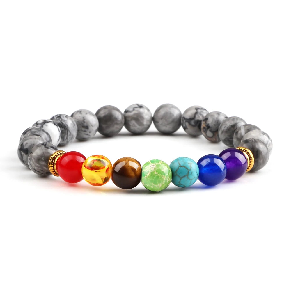 2 Stücke Naturstein 7 Chakra Heilung Perlen Einstellbare Geflochtene Armbänder Männer 8mm Lava Stretch-armband Frauen Reiki Buddha Schmuck