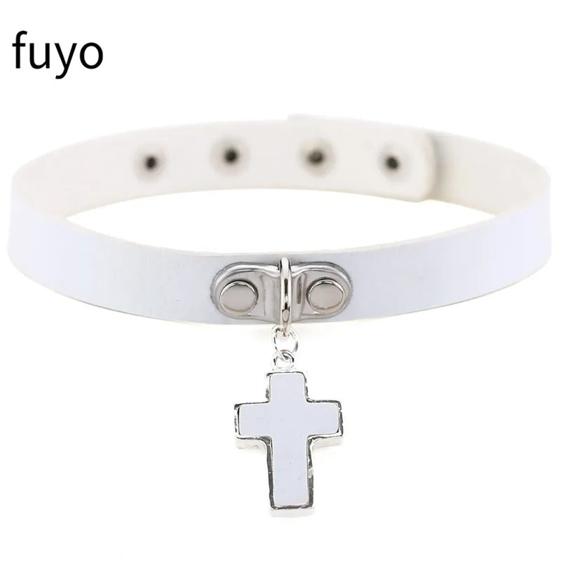 Weiß Sexy Vegan Choker Halsketten Punk Harajuku Goth Kragen Kette Traktion Halskette Leder Bondage Cosplay Party Schmuck Grunge