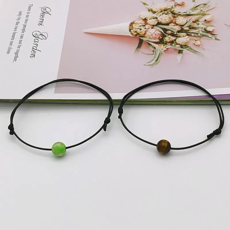 2 teile/satz Matte Schwarz Stein Naturstein Perlen Armband Rote Schnur Flechten Paar Armbänder für Männer Frauen Wunsch Schmuck