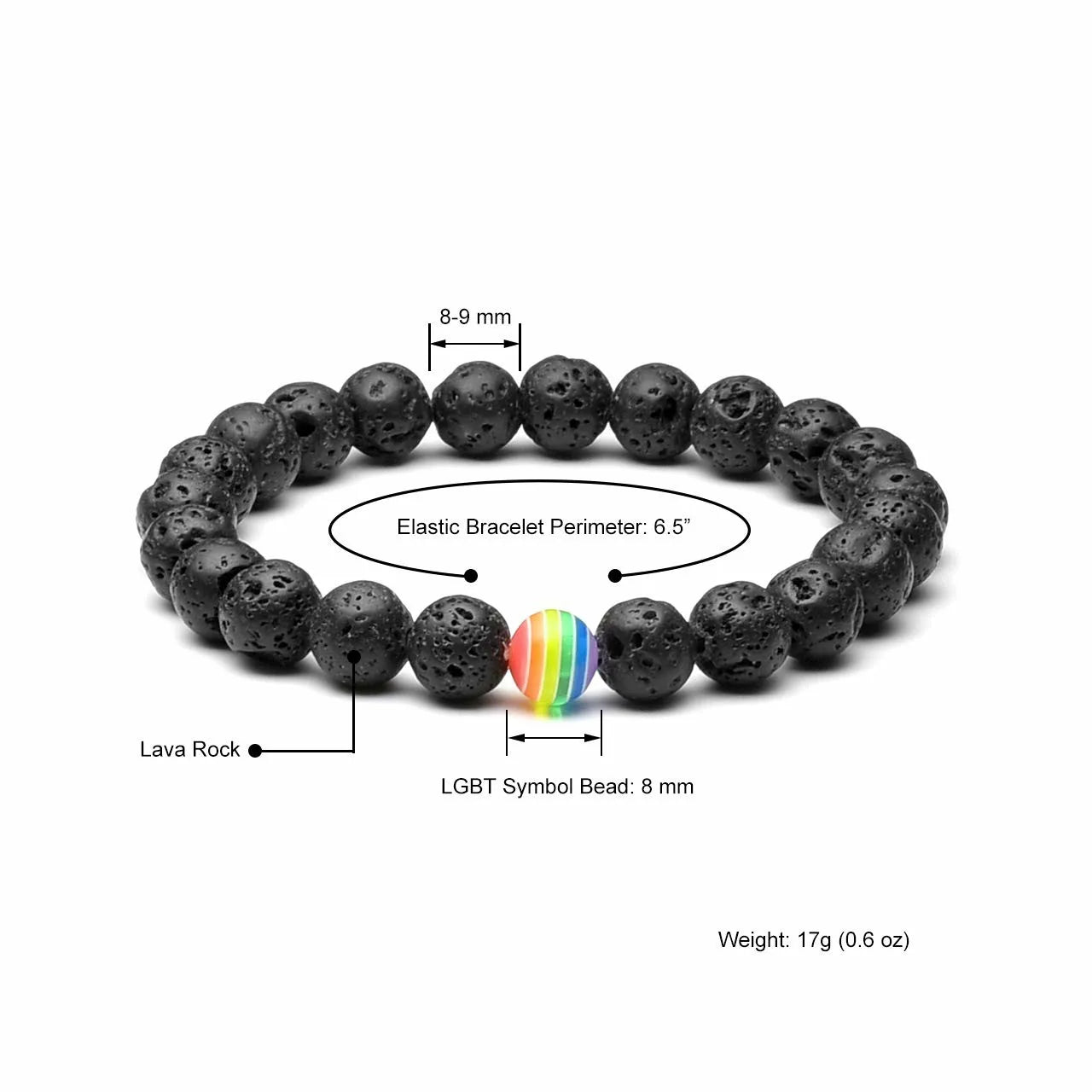 LGBT-Beziehungsarmband Rainbow Pride 8 mm weißes Howlith schwarzes Lavagestein-Armband Natursteinperlen Öldiffusor-Armbänder