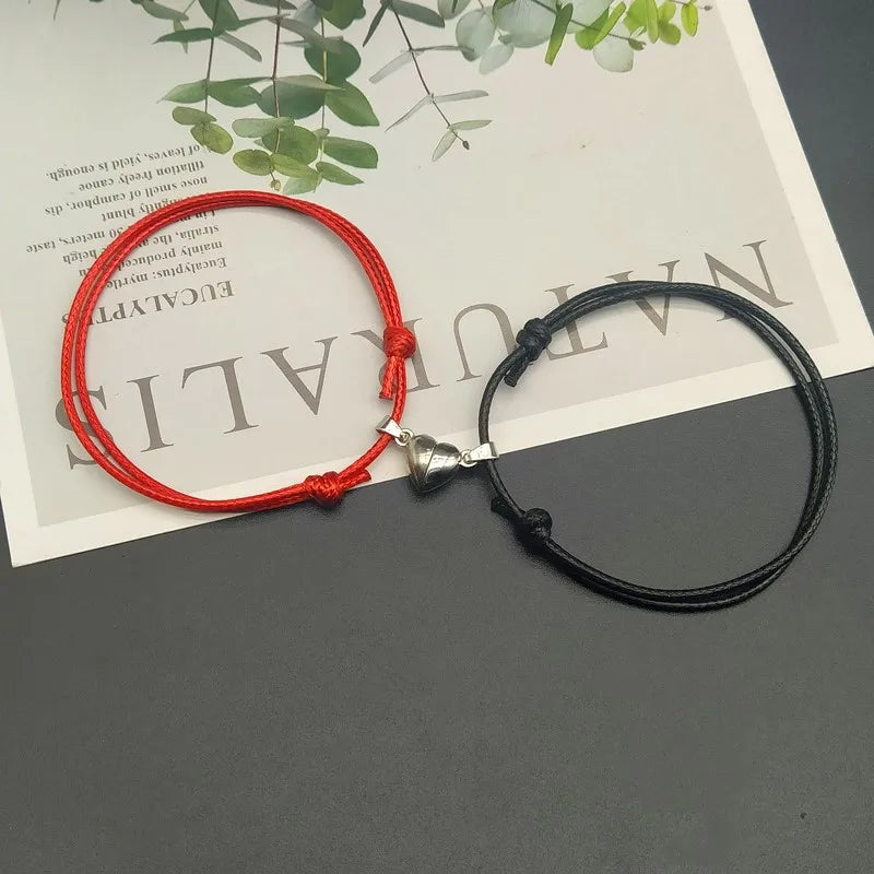 1 paar Zwei PCS Herz Magnetische Armband Stahl Anhänger Paar Armbänder für Liebhaber Freundschaft Armbänder Geflecht Seil Magnet Schmu