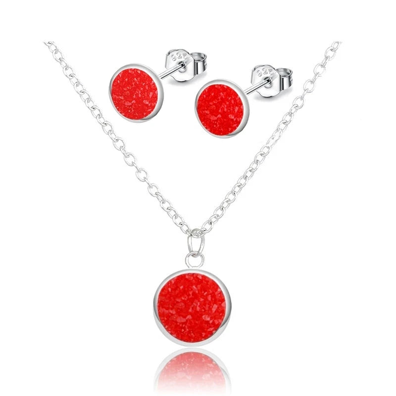 Mode Drusy Runde Anhänger Halskette Ohrringe Schmuck Sets für Frauen Anti allergie Bling Stud Ohrringe Sets Frauen Party Halskette