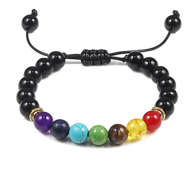 7-Chakra-Perlen, natürliches Lava-Tigerauge-Stein-Armband für Damen und Herren, Heilung, Gleichgewichtstherapie, Armbänder, Schmuck, Gebet, verstellbar