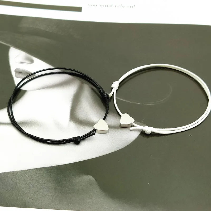 2 stücke goldene silberne Farbe Glück Armband rot schwarz weiß Farbe Seil Armband verstellbare Liebe Herz Paar Armband Großhandel