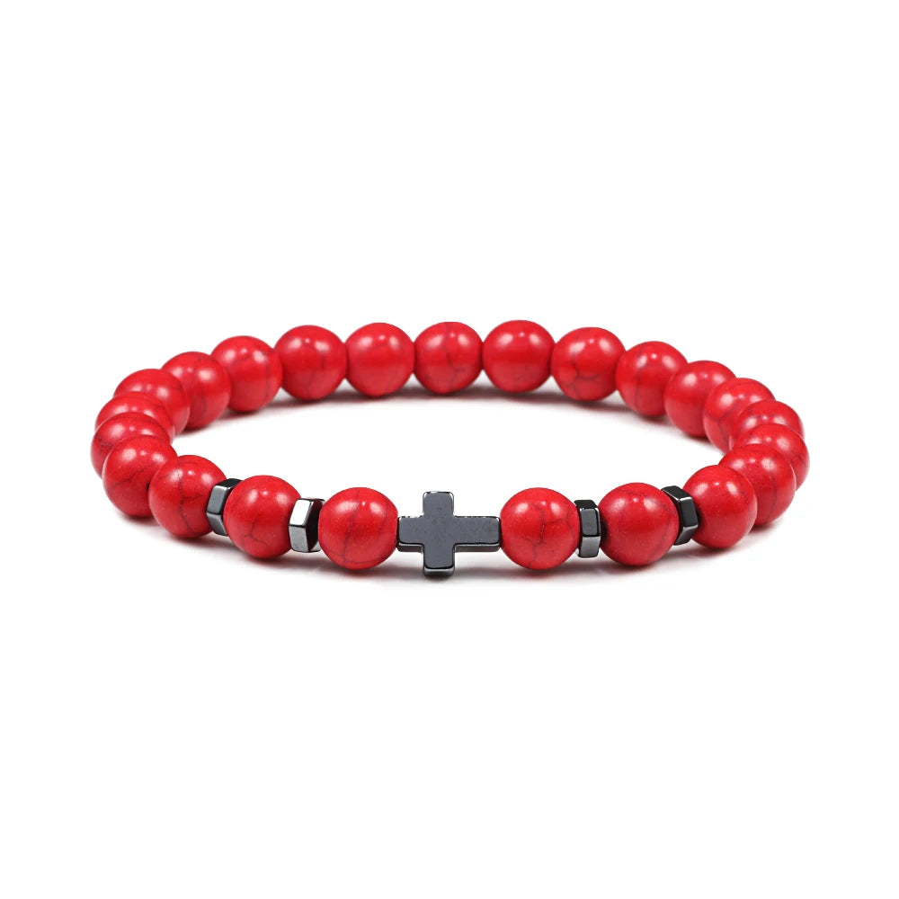 Dropshipping Heißer Männer Natürliche Lava Stein Perlen Armbänder Hämatit Kreuz Rosenkranz Meditation Gebet Jesus Armband Frauen Yoga Schmuck