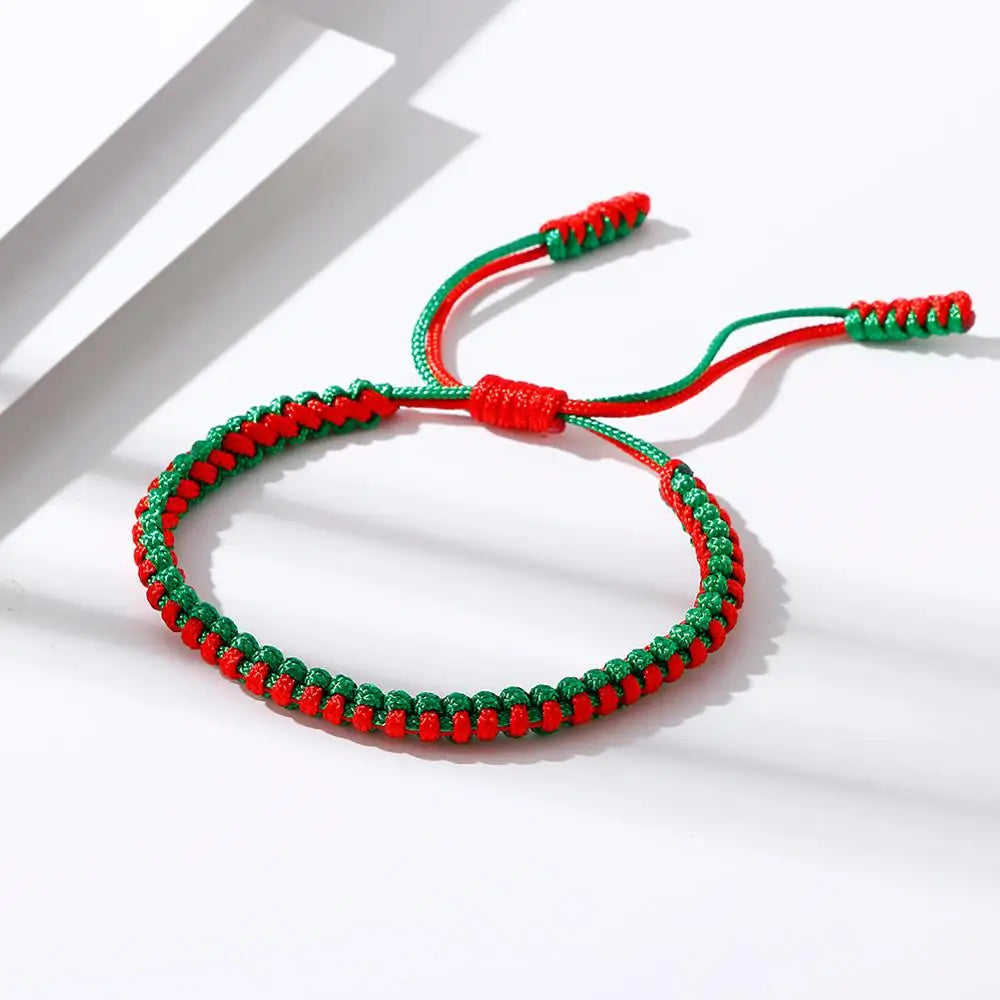 Tibetisch-buddhistische Glücksbringer-Armbänder und Armreifen für Damen und Herren, handgefertigte Knoten, grünes rotes Seil, Weihnachtsgeschenk, Armband-Schmuck