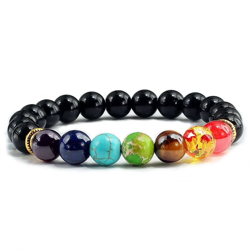 7-Chakra-Perlen, natürliches Lava-Tigerauge-Stein-Armband für Damen und Herren, Heilung, Gleichgewichtstherapie, Armbänder, Schmuck, Gebet, verstellbar