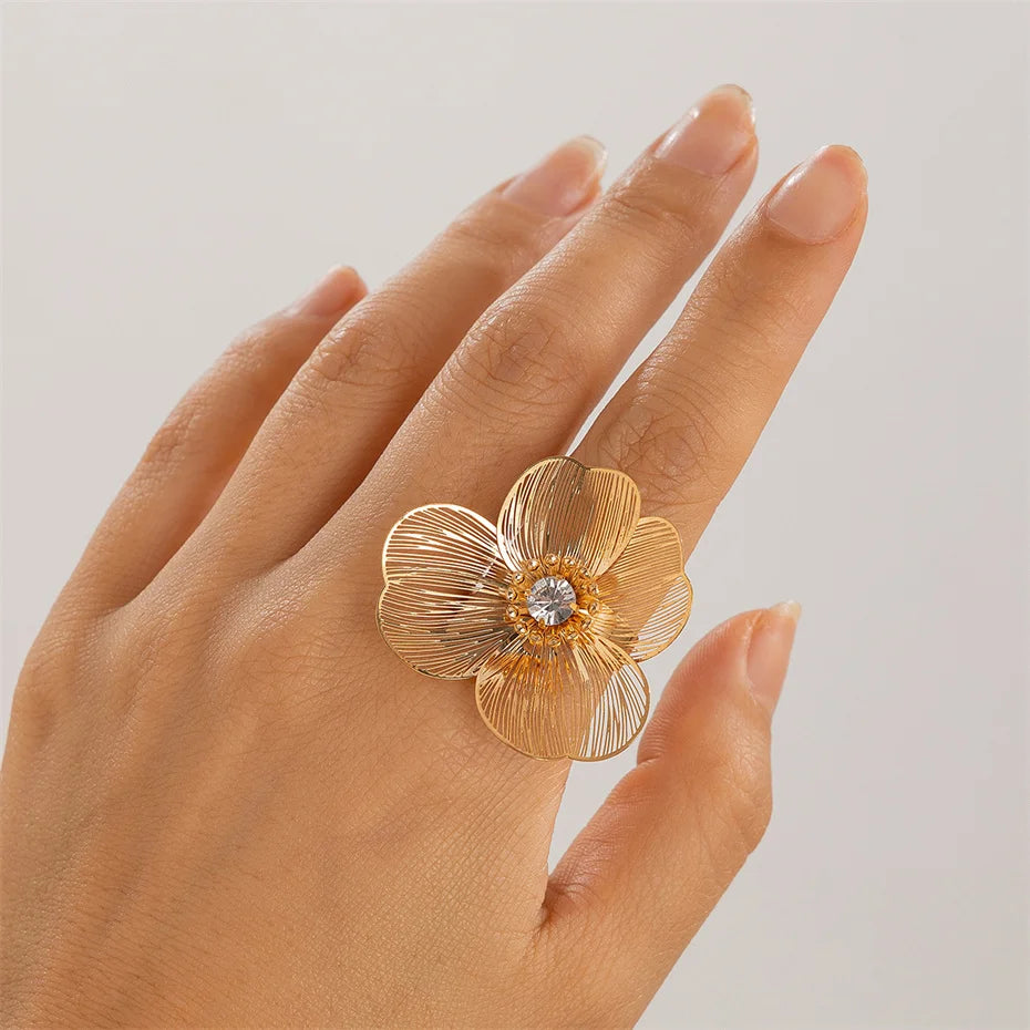 Ingemark Größe 8, elegante Ginkgoblatt-Blumenringe für Damen und Herren, Retro-Goldfarbe, Knuckle-Ring, Mi-Schmuck, Accessoires, Geschenk, Neu