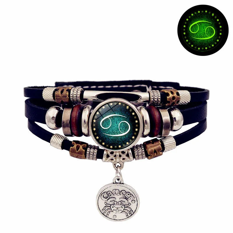 Sternenhimmel Sternzeichen Leuchtendes Lederarmband Mehrschichtiges Perlenleder Herren Schnappverschluss Damen Armband Freundschaftsarmbänder