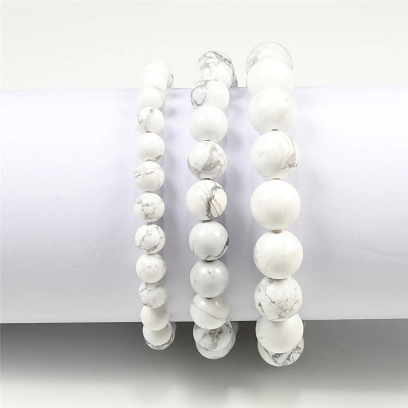 Natürliche Weiße Howlith Echtstein Armband 6/8/10mm Perlen Armbänder Für Frauen Männer Energie Yoga Stretch armband Meditation Jewerly