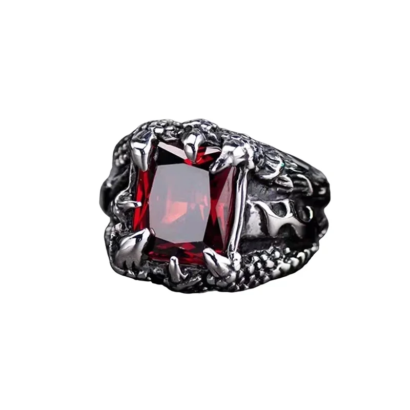 Gothic Blauer und roter Kristall Zirkon Böser Dämon Drachenklaue Ring für Männer Gramm Biker Punk Rock Hip Hop Öffnungsringe Cooler Schmuck