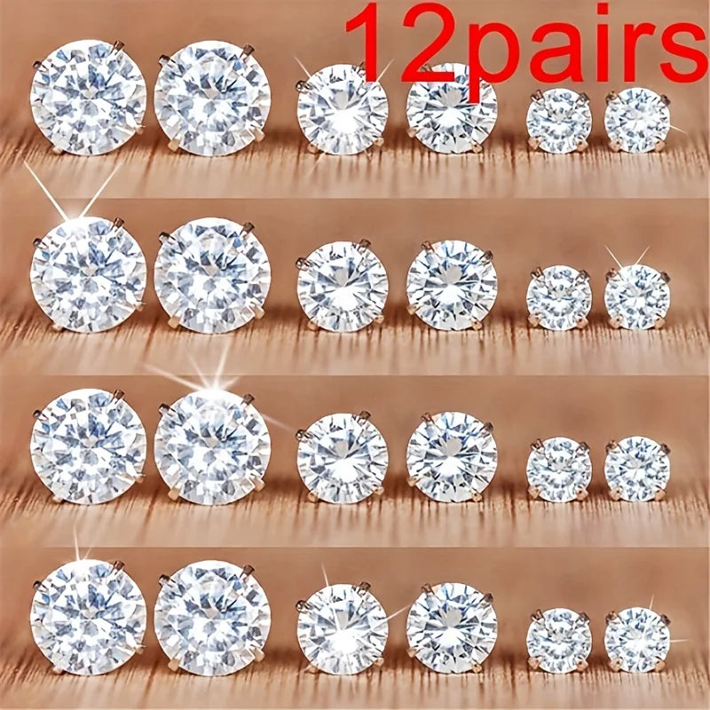 12-teiliges Glas-Wasser-Diamant-Ohrring-Set mit acht Krallen, vielseitiges Blumen-Kunstkristall-Karten-Ohrring-Set, Ohrringe, Ohrring-Set
