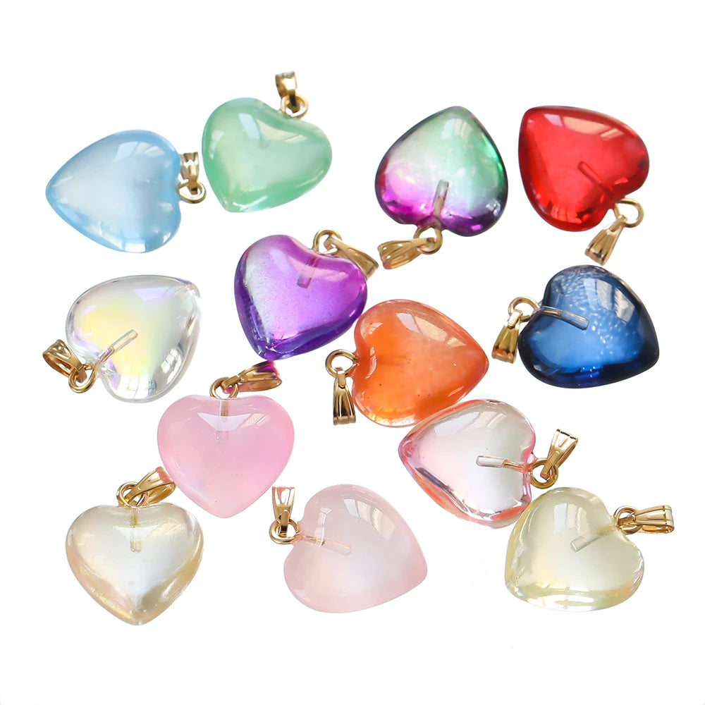 10 Teile/los Tschechische Lampwork Kristall Glas Herz Perlen Charms anhänger DIY Handgemachten Schmuck Machen Halsketten Ohrringe Zubehör