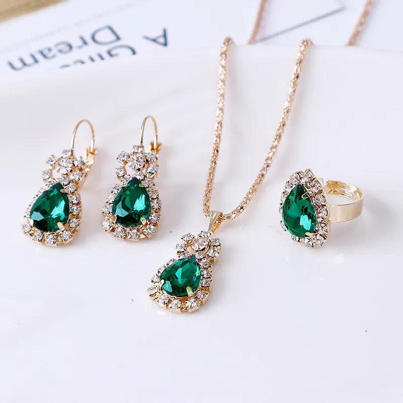 Blauer Kristall Ring Halskette Ohrringe Set Hochzeit Schmuck Sets für Bräute Anhänger Ohrringe für Mädchen Frauen Afrikanische Schmuck Sets