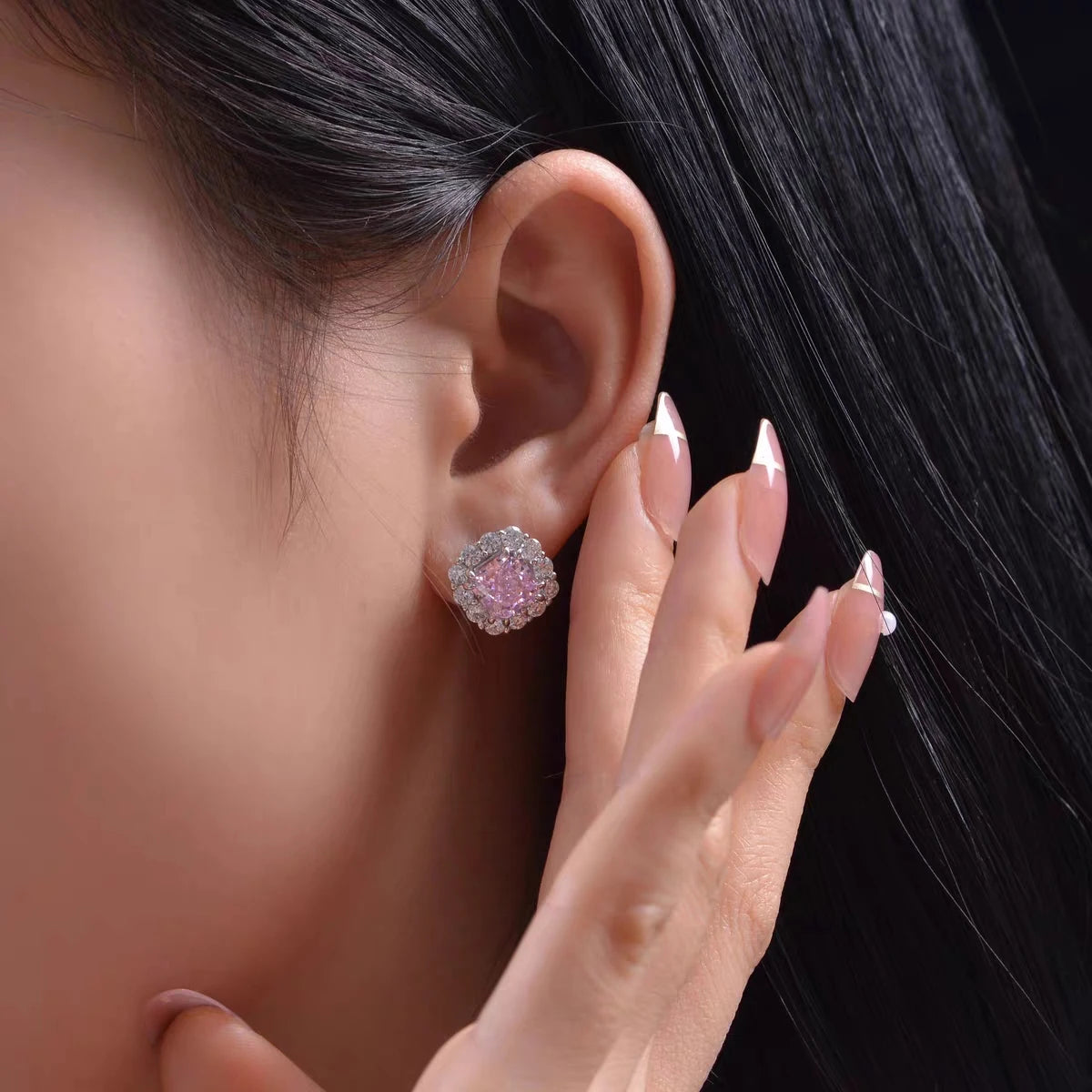 Ohrstecker aus 925er-Sterlingsilber, gelb/rosa/klarer Zirkon, für Damen, hochwertiger Luxus-Braut-Hochzeits-Silber-925-Schmuck